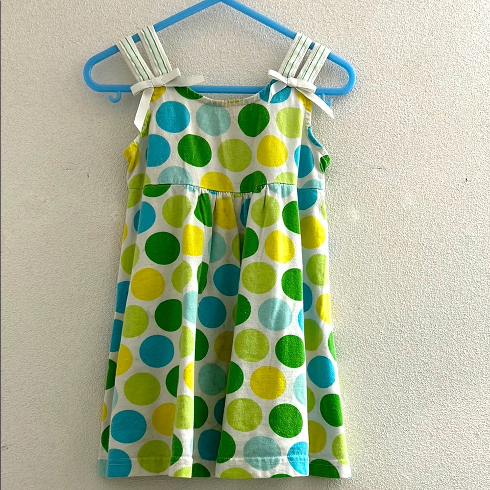 🌺 Colorful Polka Dot Kids Dress Green and Yellow Spots baby Toddler Girl 24m